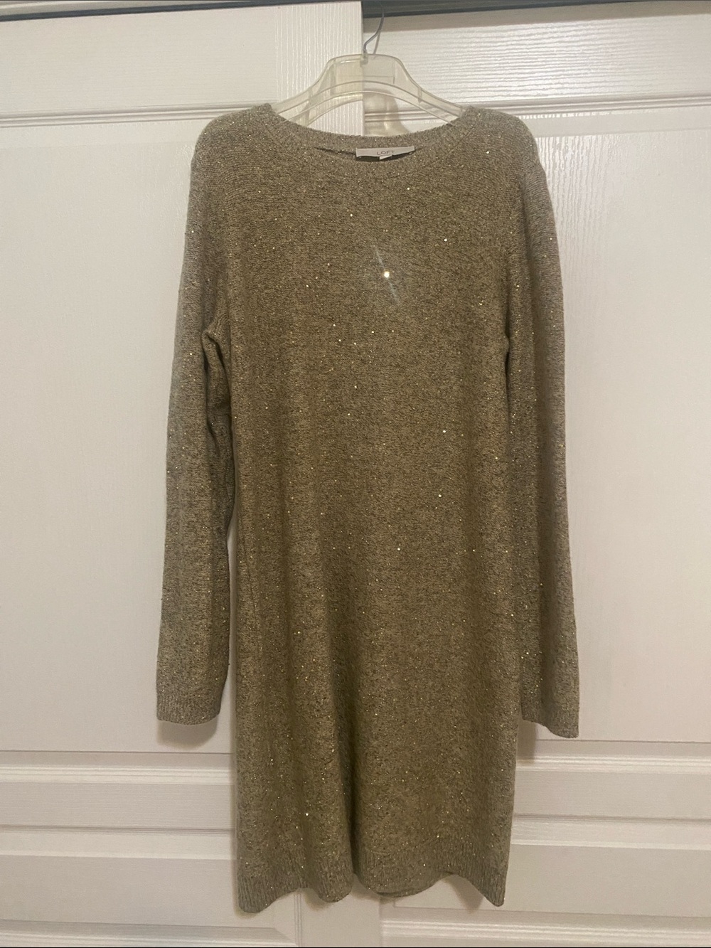 Barely worn Loft sweater dress with gold sparkles!
